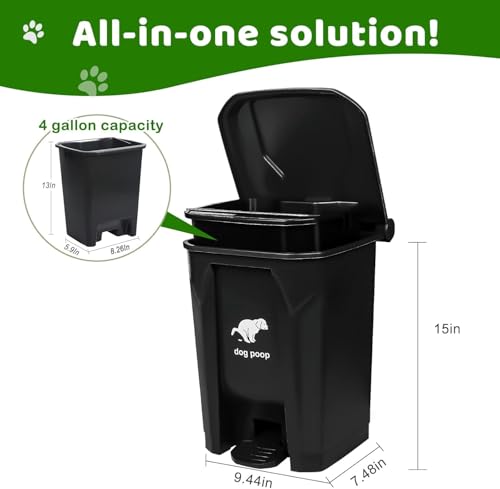 Uppcasir Black Outdoor Dog Poop Trash Can 20L with Lid & Bags - Waterproof