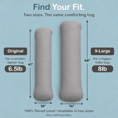 Cooling Grey 48x14 Inch Weighted Body Pillow - 8lb XL Support Pillow with Tencel Cover