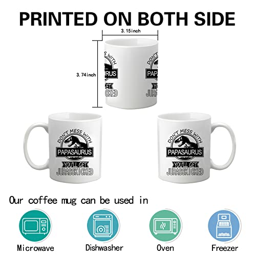 Aletege White Papasaurus Mug Don't Mess with Papasaurus 11oz Dad Gift
