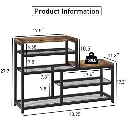 5-Tier Shoe Storage Bench with Seat - Industrial Brown Shoe Rack Organizer