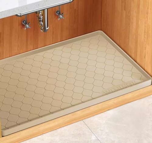 Winisok Waterproof Under Sink Mat 22 x 40 Inches Silicone Beige - Cabinet Leak Protection