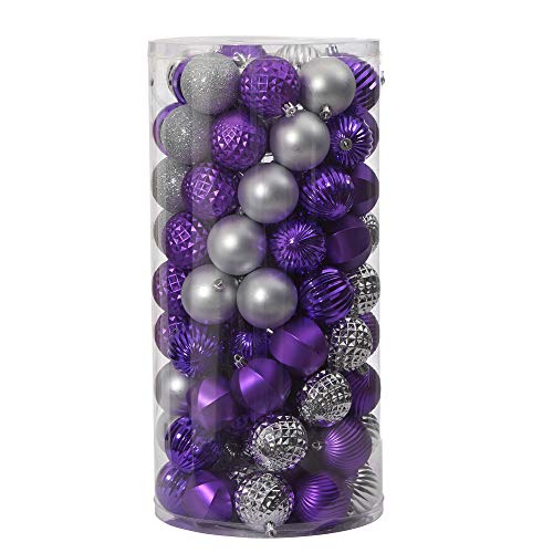 Nearly Natural Silver Holiday Shatterproof Christmas Ornaments Set, 101 Count, 60mm with Reusable Tube