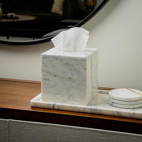 Marble Tissue Box Cover - Square Cube for Kleenex & Standard Sizes