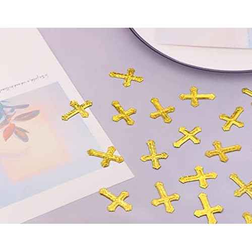 ONLYKXY 520Pcs Cross Table Confetti Decor Glitter Confetti Table Confetti Cross Decoration for Birthday Wedding Foil Theme Thanks Giving Party Valentine's Day Scatter Bless Confetti(Golden£©