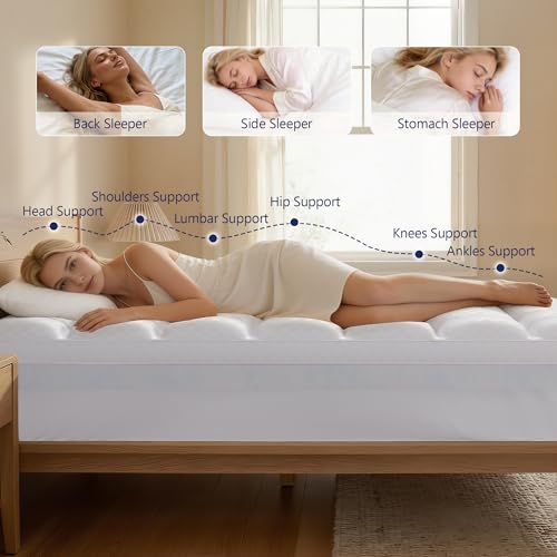 Queen Mattress Topper 4 Inch Dual Layer Memory Foam with Gel & Plush Cover White