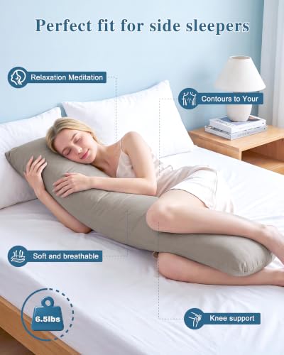 YZ HOME Cooling Grey Weighted Body Pillow 41x10 Inches, 6.5lbs - Sleep & Stress Relief