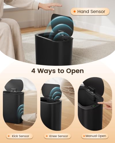 TIPGO 5 Gallon Black Touchless Bathroom Trash Can with Lid – Automatic Waste Bin