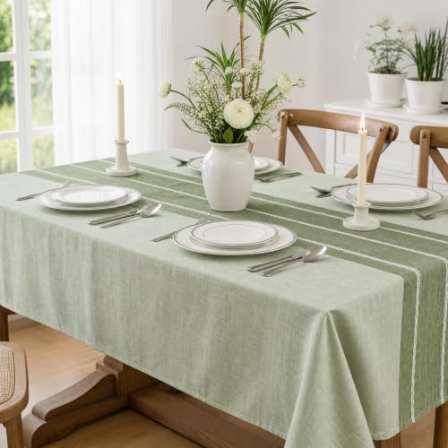 Horaldaily Sage Green Rustic Burlap Tablecloth 60×104 Inch Rectangular