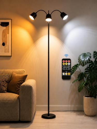 RUISHINE 1700K Ultra-Warm 3-Head Floor Lamp with Stepless Dimming & Remote