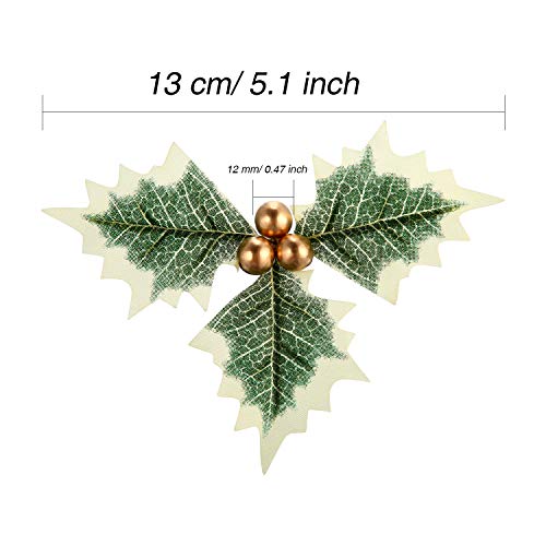 Artificial Holly Berry with Leaves (30 pcs) Christmas Wreath & Cake Topper Set, Gold Accents