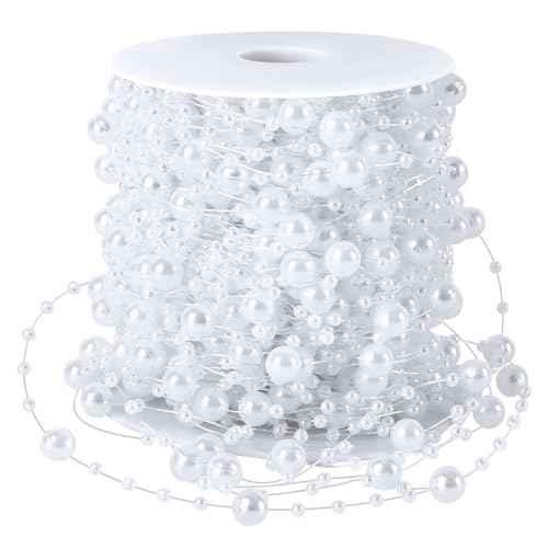 JULBEAR 131 Feet Artificial Pearl Beads Garland, White Christmas String of Pearls for Christmas Tree Fireplace Wreath Gift Bouquet Crafts DIY Supplies Wedding Party Decoration