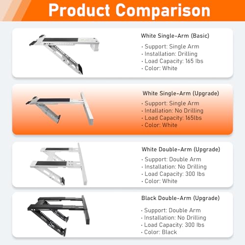 No Drill Window AC Bracket Support - Supports Up to 165 lbs, Adjustable for Small Windows - Variation of No Drilling, Up to 165lbs