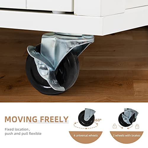 Shintenchi White Kitchen Island Cart with Storage & Wheels - 22 Inch