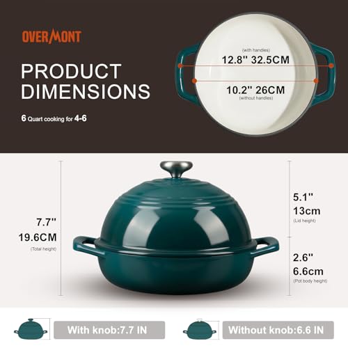 Overmont 6QT Enameled Cast Iron Dutch Oven - Bottle Green, Bread & Artisan Baking