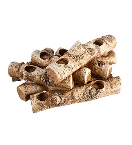 Plow & Hearth Faux Birch Wood Resin Candle Holder for Fireplace, 8 Tea Lights, 18" L - Romantic Decor