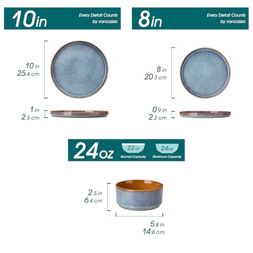 Vancasso Onion Ceramic Dinnerware Set for 4 - 12 Pieces Blue Reactive Glaze