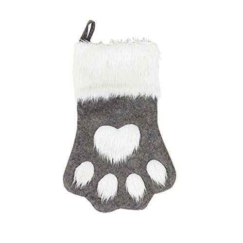 SherryDC Dog Cat Paw Christmas Stockings, Plush Hanging Socks for Holiday and Christmas Decorations (Large/18in, white-grey)