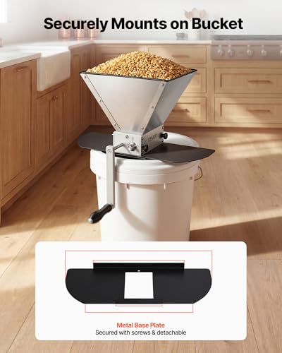 VEVOR 4L Manual Grain Mill with Adjustable Stainless Steel Rollers for Homebrewing