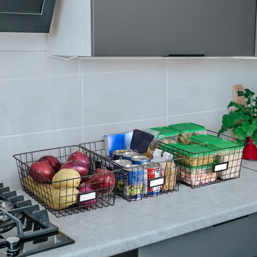 Large 8-Piece Wire Basket Set with Labels - Multi-Size Metal Storage Bins