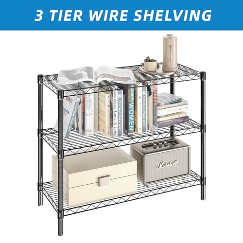 Adjustable Metal Wire Shelving Unit - 3 Tier, Black, 36 x 14 x 30 Inches