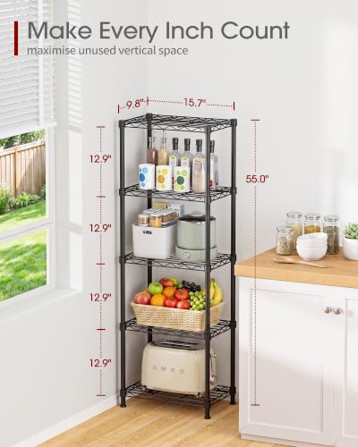 Sakugi Black 16x10x55.1-inch 5-Tier Metal Shelving Unit - Easy Assembly