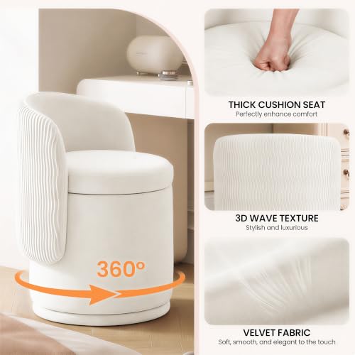 MALOL Beige 360° Swivel Velvet Vanity Chair with Hidden Storage - Set of 1