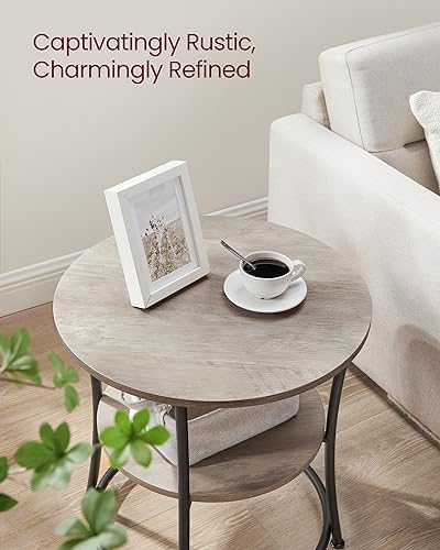 VASAGLE Heather Greige & Matte Black 2-Tier Round End Table - No Power Strip