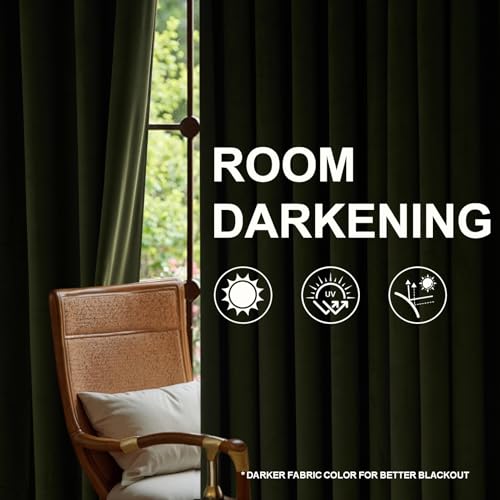 Olive Green Velvet Curtains for Living Room & Bedroom - 60x96 Inches, Pack of 2