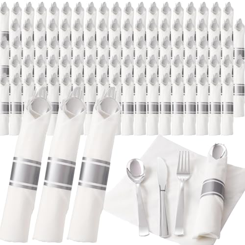 200 Pack Silver Wrapped Disposable Silverware Set - Heavy Duty for Wedding & Events (Variation: 200Pack-Silver)