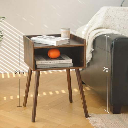 MaxSmeo Rustic Brown Nightstand - Mid Century Modern Side Table with Storage