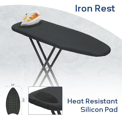 RAINHOL Black Full Size Ironing Board 43 x 13 with Iron Rest, Adjustable Height