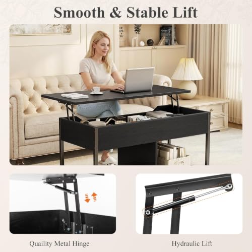 DUMOS Lift Top Coffee Table with Hidden Storage and Modern Rustic Design