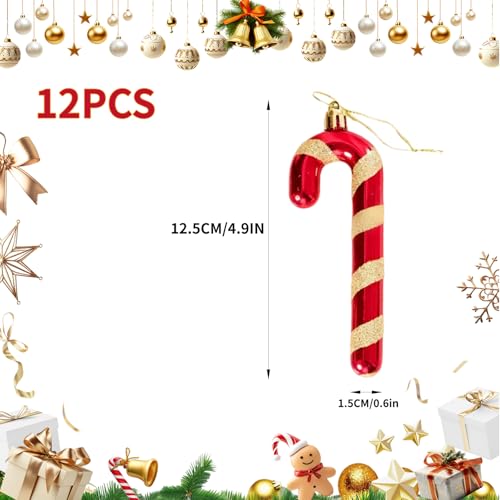 Luyoaozy 12pcs Red-Gold Glitter Candy Cane Christmas Ornaments for Tree Decor