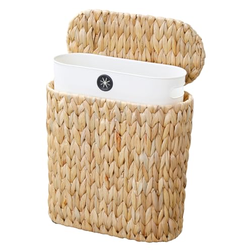 Coeusy Natural Wicker Trash Can with Lid, 3 Gallon Small Bathroom Waste Bin