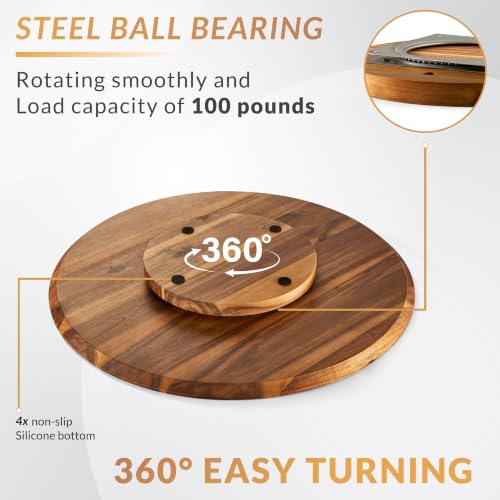 21 Inch Acacia Wood Lazy Susan Turntable for Tabletop & Charcuterie Board - Swivel Serving Tray