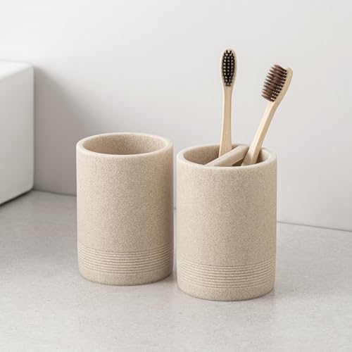 Haocoott Beige 4-Piece Sandstone Look Bathroom Accessory Set - Modern Organizer