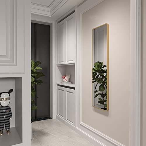 Full Length Gold Wall Mirror - 47 x 14 Inch Aluminum Frame for Bedroom, Bathroom, Closet, Over Door Hanging