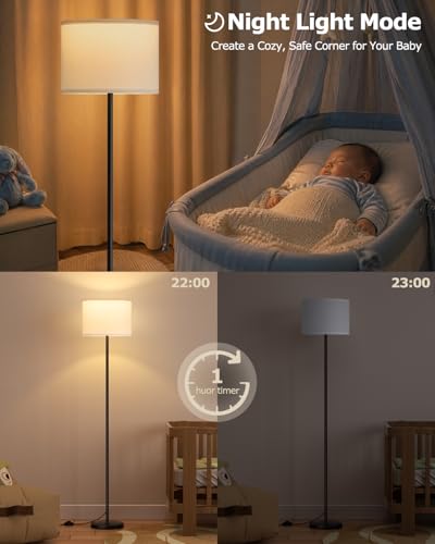 Dimmable Floor Lamp with Remote & 9W LED Bulb - Black & White