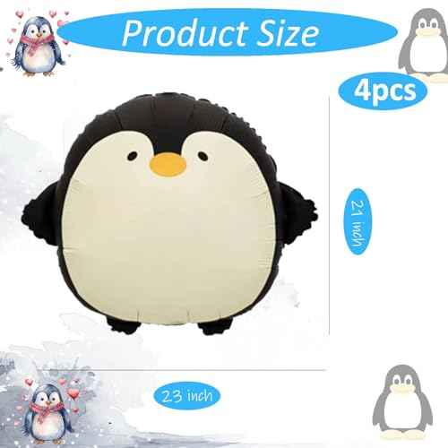 Cute Penguin Balloon 21" Pack of 4 Cartoon Penguin Birthday Party Decorations Arctic Polar Animal Winter Animals for Boys and Girls Party Decorations Baby Shower