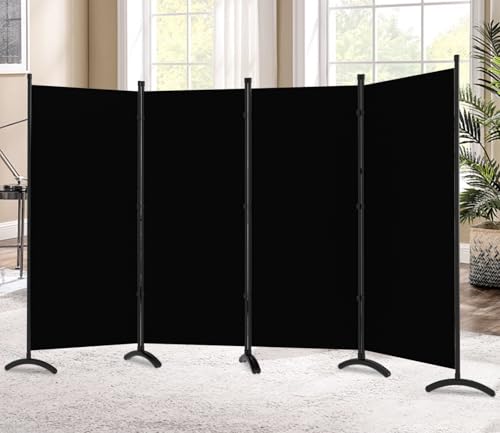 Grezone Black 4-Panel Folding Room Divider - 6 ft Privacy Screen for Home & Office