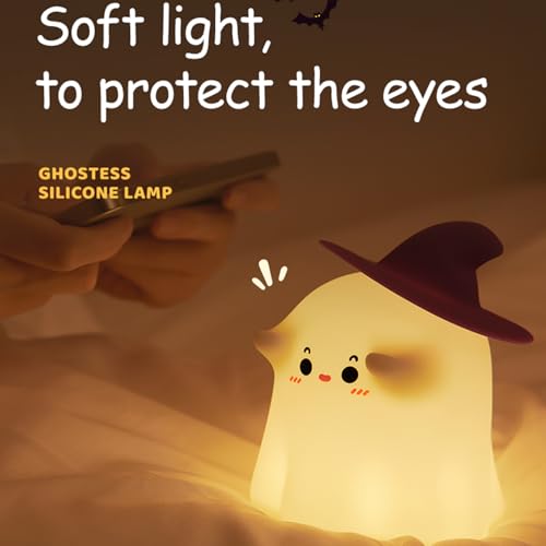 Ghost Night Light, Halloween Decor Cute Kids Night Light Magician Lamp Silicone Nightlight Rechargeable Table Lamp Dimmable Nursery Baby Nightlights Room Decor Christmas Halloween Gifts Cool Gadgets