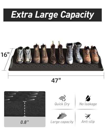 Extra Large Rubber Boot Tray 48 Inch Waterproof Shoe Mat for Entryway - Twill Variation 16x47.5 Inches