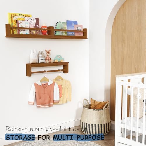 23.6 Inch Walnut Nursery Wall Book Shelves Set of 3 - Floating Kid's Storage