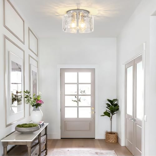 Brushed Nickel Semi Flush Mount Ceiling Light - 3 Lights, 15 Inch, Dimmable