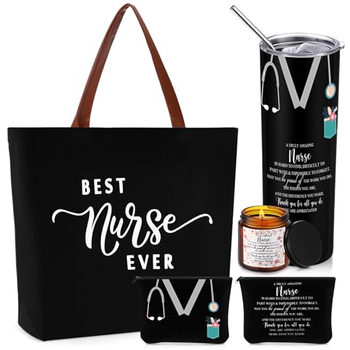 Skylety Nurse Gift Set with 20oz Tumbler – Black, includes Tote & Makeup Bag
