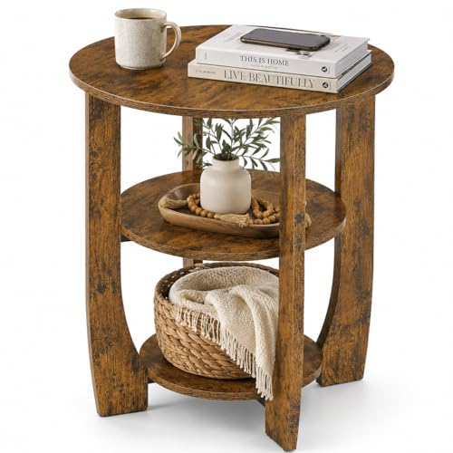 ZEXVIDA Rustic Brown Round Side Table 19.7 Inch - Classic Variant