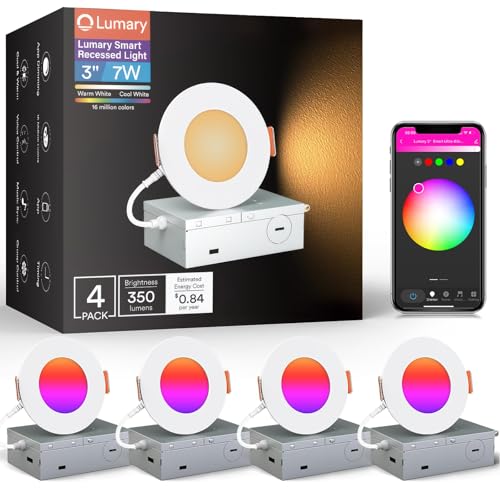3-Inch Smart Recessed LED Ceiling Light 4-Pack RGBW Wi-Fi Compatible
