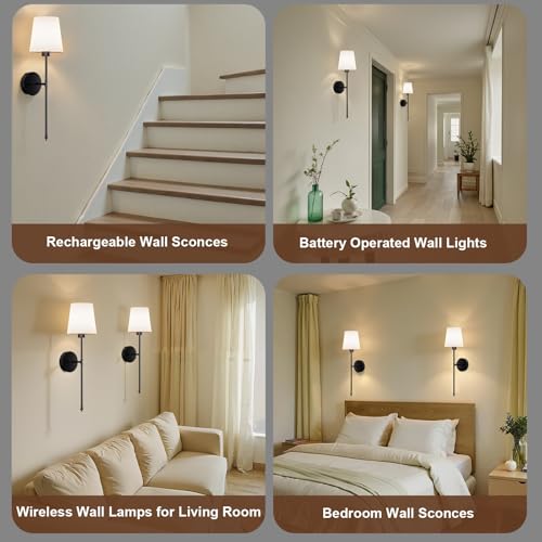 IRONPAX Wall Sconces Battery Operated Set of 2, Wireless Rechargeable