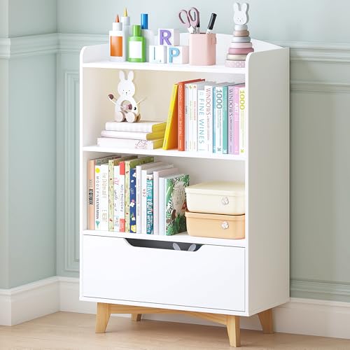 Kids Bookshelf with Drawer - Children's Toy & Book Organizer, Safe & Durable