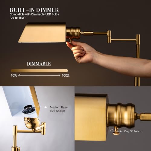O'Bright Arcadia Pharmacy Floor Lamp - Antique Brass, Dimmable, Adjustable Height
